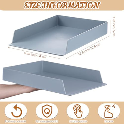 Wenqik 4 Pcs Stackable Paper Trays Rectangular Plastic Desk Holder Desktop Document File Organizer Storage Letter for Office Classroom (Gray) - color: Gray
