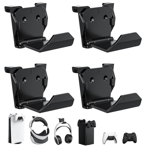 KUNSLUCK 4 Pack Controller Wall Mount for PS5, Xbox, Switch Controller,Wall Mount Stand for Controller&Headset, Adhesive/Screws Installation (Black) - color: Black, size: 4 Pack