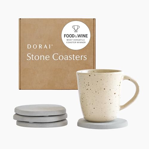 Dorai Home Stone Coasters Set - Diatomaceous Earth Water-Absorbing Drink Coaster for Coffee Table, Kitchen or Bar, Modern Stone Appearance | Ash - Set of 4 - color: Ash
