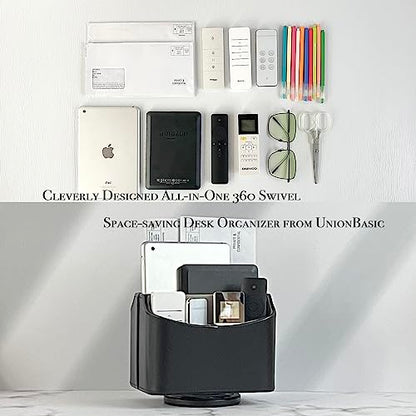 UnionBasic Rotating Desk Organizer, 360 Desk Spinning Caddy, Desktop TV Guide/Mail/Media/Remote Controller Holder Organizer,Black - color: Black