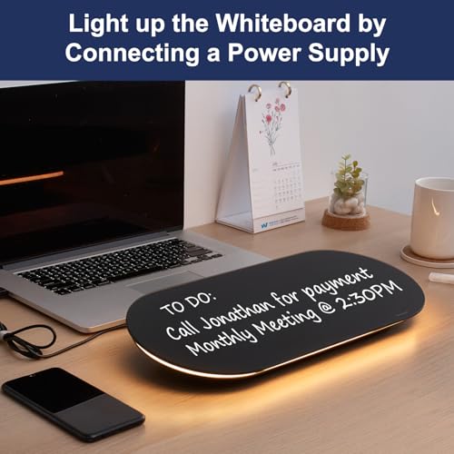 TSJ OFFICE Glass Desktop Whiteboard - 17 X 7 Inches Small Dry Erase Board with Warm Light, Black Glass White Board Surface Notepad with 1 Drawer, Desk Organizers for Office, Home, School Supplies - color: Warm Light (Black Glass)