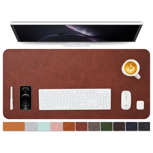 Distressed Leather Desk Mat - Non-Slip PU Desk Pad for Office and Home - Desk Organization and Accessories - Ideal for Large Mouse Pad and Desk Mats on Top of Desks(Mahogany,36"x 17") - color: Mahogany, size: 36" x 17"