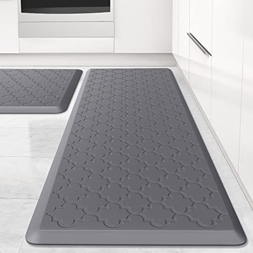 Kitchen Mat [2 PCS] Cushioned Anti-Fatigue Floor Mat, Waterproof Non-Skid Ergonomic Comfort Foam Rugs, Standing Mat for Kitchen, Floor,Office, Sink, Laundry(Grey) - color: Stylish Grey, size: 17.3"x29"+17.3"x47"