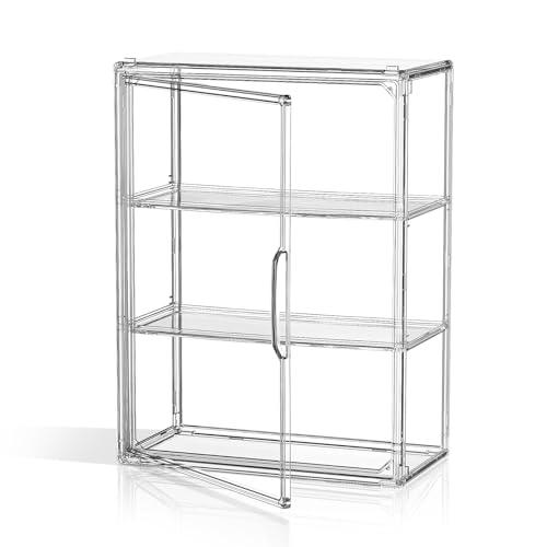 Clear 3 Tiers Acrylic Display Case for Figures Collectibles 1 Pack Wall Mounted Hobby Figurine Display Case with Shelves, Display Shelf Storage Box for Action Figures, Car Model - size: XL-1 Pack