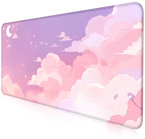 Beautiful Pink Cloud Mouse Pad, Suitable for Girls' Office Decoration Pad | Large Extended Mouse Pad; Full Desk Coverage; Waterproof Coating; Stable Anti-Slide Base For Gaming, Office, Study Daily Use - color: Pink Clouds