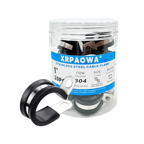 1 Inch Stainless Steel Cable Clamps, 20 Pcs, Rubber Cushioned Insulated Clamps, Pipe Clamp, Tube Holder for Tube, Pipe, Lines or Wire Cord Installation (1"(26mm)) - size: 1"(26mm)