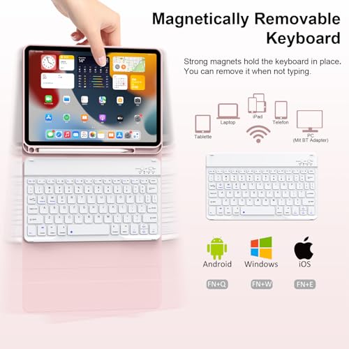 Keyboard Case for iPad (A16) 11th Gen 11 Inch 2025, iPad 10th Generation 10.9 inch 2022 with Pencil Holder, Wireless Keyboard and Slim Lightweight Soft Cover Auto Wake/Sleep, Pink - color: Pink