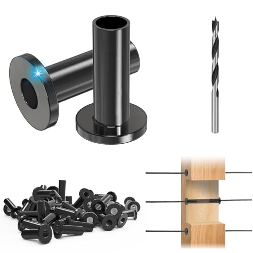 50 Pack Cable Railing Protector Sleeves for 1/8” Deck Railing System, Black Cable Railing Kit Hardware for Wood Post, T316 Stainless Steel Marine Grade DB58