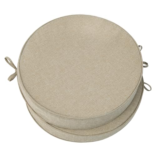 Outdoor Round Chair Cushions 18 Inch, Fade-Resistant & Water-Resistant, Bistro Chair Seat Pads for Porch Garden Balcony Patio Furniture Stools, Non-Slip Bottom, Set of 2, Natural - color: Natural, size: Dia. 18" 2 Pack