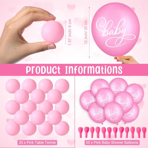 Tatuo 71 Baby Shower Game Sign Wooden Baby Shower Tinkle in the Pot Game Sign Gender Reveal Party Favors 20 Table Tennis Balls 50 Balloon Latex Balloon(Bow,Pink) - color: Pink, style: Bow
