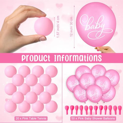 Tatuo 71 Baby Shower Game Sign Wooden Baby Shower Tinkle in the Pot Game Sign Gender Reveal Party Favors 20 Table Tennis Balls 50 Balloon Latex Balloon(Bow,Pink) - color: Pink, style: Bow