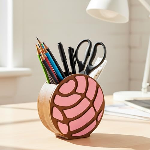 MALLMALL6 Mexico Concha Pencil Holder - 3D Mexican Bread Pink Wooden Pen Holder, Back to School Funny Caddy Case Gift for Kids, Desktop Storage Organizer for Classroom Teacher Office - style: Mexico Concha