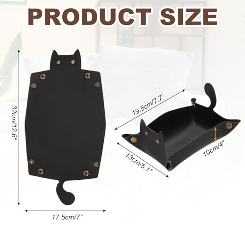 uxcell Leather Valet Tray, Folding Jewelry Tray Organizer Travel Dish Plate Desk Organizer for Women and Men Storage Jewelry Keys Wallet Coin, Black - color: Black