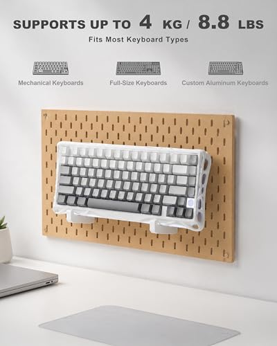 Mechanical Keyboard Holder for IKEA SKADIS Pegboard Accessories | White | Keyboard Stand | Space-Saving Desk Organizer, Gaming Office | 4PCS - color: White