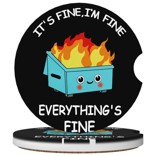 2 Pack Car Cup Holder Dumpster on Fire Coasters Absorbent Ceramic Coaster for Cup Holders Fashion Car Interior Accessories for Men Drink Coaster for Women - color: Dumpster on Fire