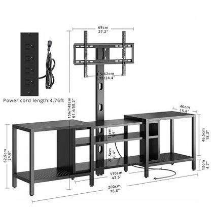 IRONCK 79 Inch TV Stand for TVs up to 85 Inch with Mount and Power Outlet, 3 Tiers TV Console with Storage Shelves, Entertainment Center, Steel Frame, for Living Room, Bedroom, Black - color: Black