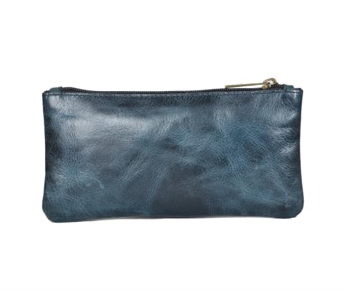 Vintage Leather Pencil Case Pouch, Pen Pouch for Work & University, for Men,Women/Leather Pencil Cases for Adults Perfect for Office/Tool Pouch Zipper Bag, Small Tool Bag (Blue) - color: Blue