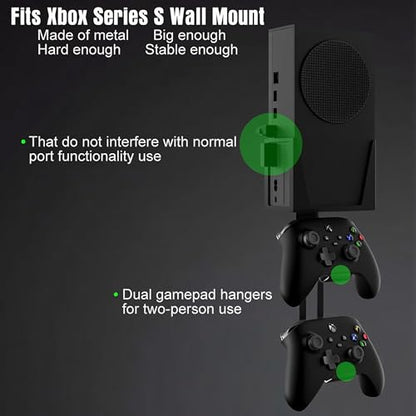 Wall Mount for Xbox Series S - All Metal Vertical Hanging On Wall Near or Behind TV Left/Right, Wall Mount Kit with Detachable Controller Holder, Black - color: Black