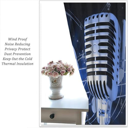 Music Curtain, Blue Microphone Musical Notes Print Window Treatments Drapes for Bedroom Living Room Bathroom 42" W X 45" L(No Blackout) - color: Musical-2, size: 20.5"W x 45"L (Pack of 2)