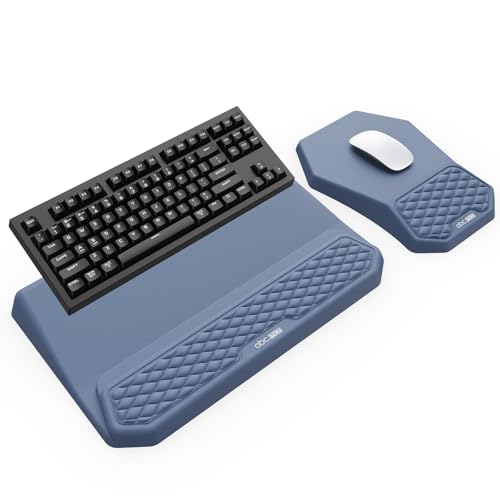 3-in-1 Ergonomic Keyboard Stand with Wrist Rest & Mouse Pad Set, Comfy Keyboard Riser Holder Soft Mousepad with Massage Design, Memory Foam and Non-Slip PU Base for Pain Relief, Blue - color: Blue