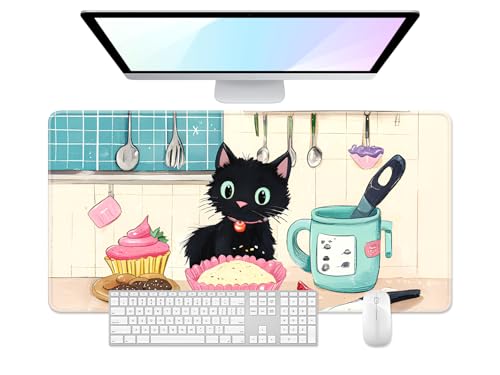 Desk Pad, 32" x 16" XXXL Extended Large Gaming Mouse Pad, Desktop Decor Desk Mat, Men Women Office Supplies and Accessories, Cute Anime Mouse Mat for Laptop & Keyboard, Cute Cat - color: Dessert Cute Cat