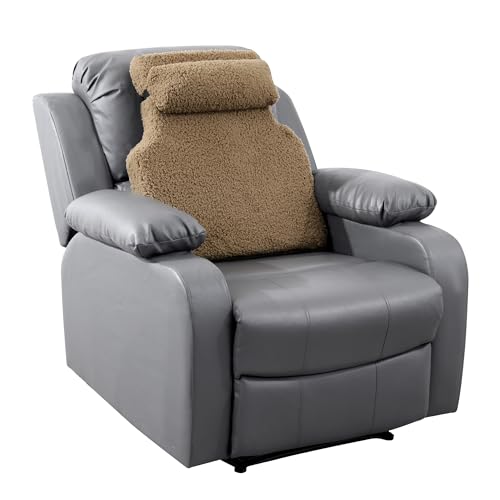 HOMBYS Sherpa Fleece Lumbar Support Pillow with Headrest for Recliner,Memory Foam Recliner Chair Cushion for Back Pain,Big High Back Support for Recliner with Chair Headrest for Elderly (Khaki) - color: Khaki
