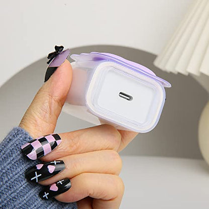 Compatible with iPhone 18W/20W USB-C Charger Cover Lovely 3D Love Heart Waves Clear Soft Charger Protector Cute Cable Saver for iPhone 11 12 13 14 Pro Max Fast Power Adapter, Purple 1 (5in1) - color: Purple 1 (5 in 1)