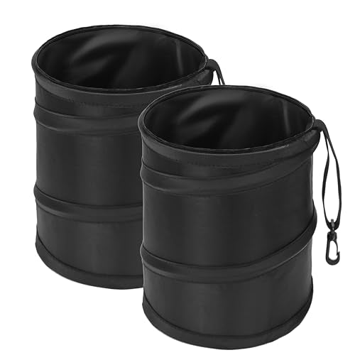 Ginsco 2Packs 2 Gallons New Leakproof Car Trash Can, Compact Trash Can Pop-up Collapsible Hanging Car Trash Bin with Hook and Loop, Waterproof PEVA Liner Open-Top Garbage Can for Cars Home Office - size: 2 Gallons