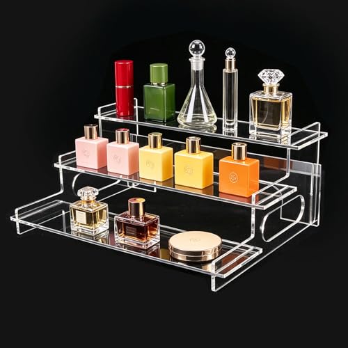 Clear Acrylic Display Risers – 3-Tier Shelf Stand for Cupcakes, Perfume, Figures, Collectibles & Desserts – Decorative Organizer for Party, Vanity, or Retail Display(Large) - size: Large