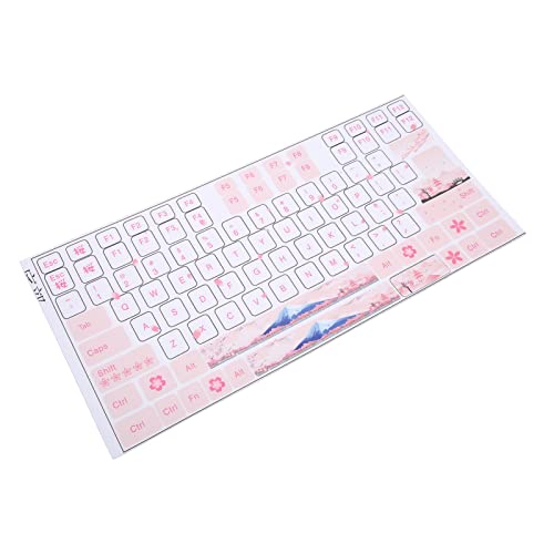 Computer Keyboard Skin - Desktop Mechanical Keyboard Stickers for 84-108 Keys - Beautiful White Cherry Blossoms Keycap Button Skin