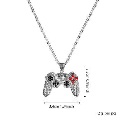 Colorful Crystal Game Controller Necklaces Punk Hip Hop Friendship Game Console Necklace for Best Friends - color: Silver
