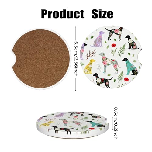 Car Cup Holder Coasters, 2 Pcs Ceramic Coasters with Finger Slot and Cork Back, Anti-Slip Shock Absorbing Women and Men Universal Car Accessories - Flower Dog - color: Flower Dog