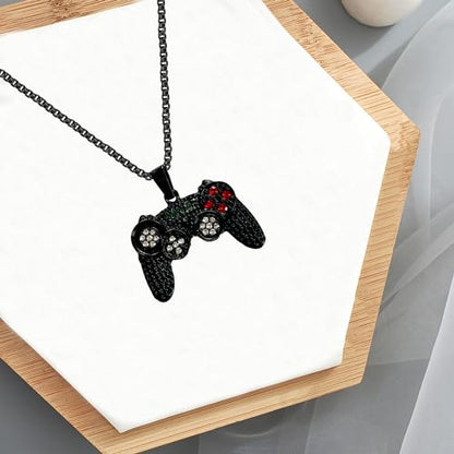 Colorful Crystal Game Controller Necklaces Punk Hip Hop Friendship Game Console Necklace for Best Friends - color: Black