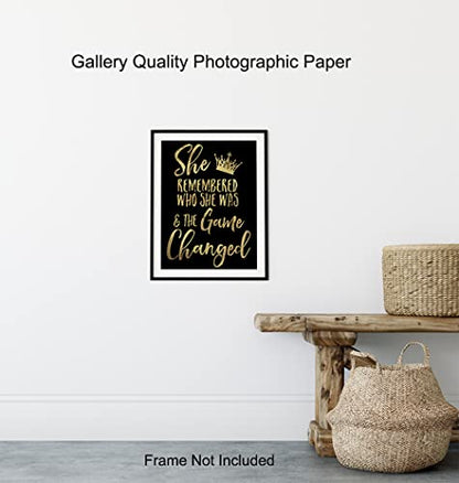 Inspiration Motivational poster for Woman - She Remembered Who She Was And the Game Changed - Teen Girls Women Bedroom Wall Art & Decor - Encouragement Gift - Motivation Saying Poster 8x10