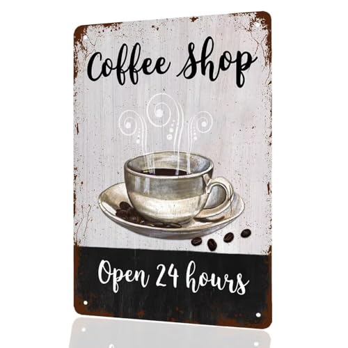 Coffee Shop sign, Open 24 Hours, 8"x12" Vintage Style Wall Art, Wall Decor for Coffee Corner/Cafe/Kitchen/Coffee Pot/Restaurant - color: Coffee Shop