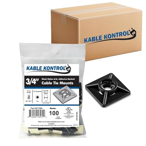 Kable Kontrol Zip Tie Mounts, 3/4” Sq, Black, 13,000 Pcs Bulk Pack, Adhesive Backed Multi-Purpose UV-Resistant Mounting Squares Nylon Cable Tie Wrap Anchor Pads for Cable Management - color: Black, size: 3/4" Inch Square - 13000 Pcs
