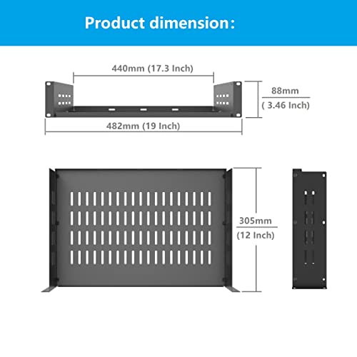 2U 19-Inch Universal Vented Rack Mount Cantilever Server Rack Shelf-12 Inch Deep-Disassembled Black (2U12InD) - size: 2U12InD