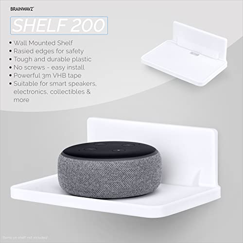 BRAINWAVZ 6.7" Adhesive Floating Wall Shelf for Small Speakers, Deco, Plants, Baby Monitors, Toys, Bathroom, Kitchen & More, Easy to Install, No Screws & Mess, 6.7” x 4.1 (SHELF200-White) - color: White