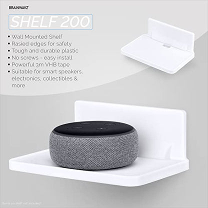 BRAINWAVZ 6.7" Adhesive Floating Wall Shelf for Small Speakers, Deco, Plants, Baby Monitors, Toys, Bathroom, Kitchen & More, Easy to Install, No Screws & Mess, 6.7” x 4.1 (SHELF200-White) - color: White