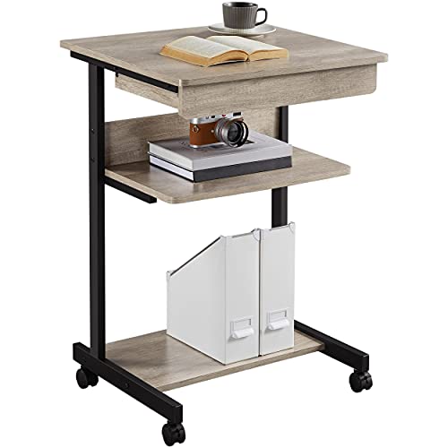 Yaheetech Rolling Computer Desk with Drawer & Keyboard Tray, Mobile Laptop Desk Cart Standing Computer Workstation for Home Office, Gray - color: Grey