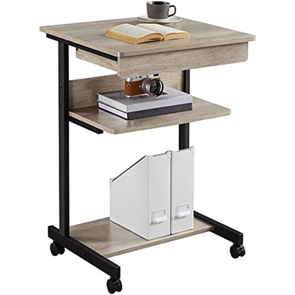 Yaheetech Rolling Computer Desk with Drawer & Keyboard Tray, Mobile Laptop Desk Cart Standing Computer Workstation for Home Office, Gray - color: Grey
