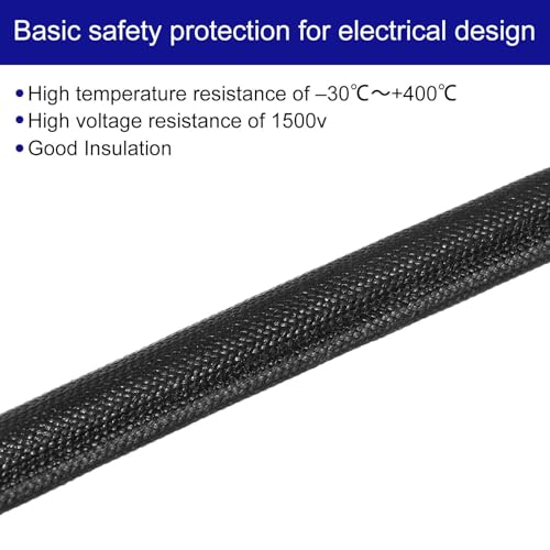 MECCANIXITY 5Pcs Wire Insulation Braid Fire Sleeve,6.6Ft-12mm ID Black, High Temp Silicone Coated Fiberglass Sleeving for Automotive Hose Lines Electrical Wiring - color: Black, size: 6.6Ft-12mm