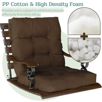 Outdoor Chair Cushions Set of 2, 42x21x4 Inch Patio Cushion for Dining/Rocking Chairs, High Back Soft Seat Pad with Ties, Indoor Outside Use, Fade-Resistant & Waterproof, Brown - color: Brown