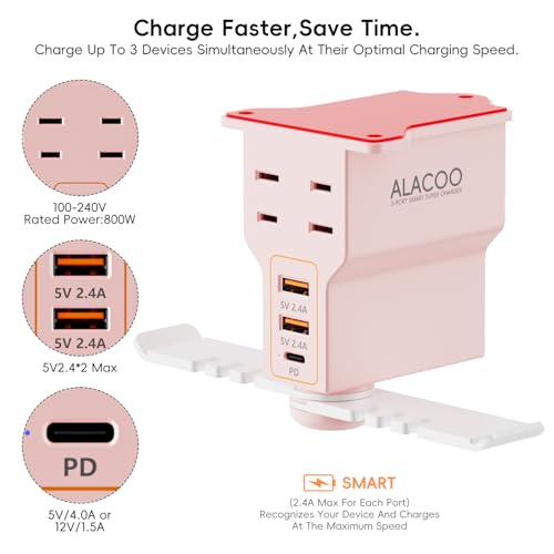 Gaming Headphone Stand with Charging Station - Aluminum Hooks Headphone Holder, Under Desk Headset Stand, 3 USB & AC Outlet, Surge Protector & Cable Organizer, Gift for Girl/Men - color: Pink