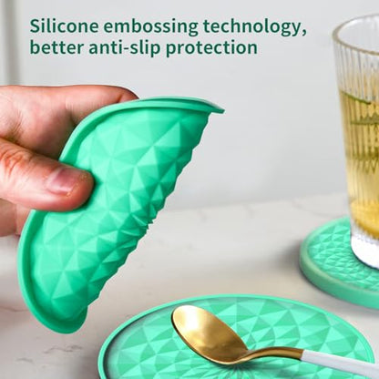 Silicone Coasters [6 Pack] with Holders Drink Coasters, Table Cup Mat, for Hot or Cold Drinks Thickened, Non-Slip, Non-Stick, Deep Tray Black - color: Black