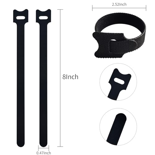 100 PCS 8 Inches Black Reusable Cable Ties, Adjustable Cord Straps, Cable Organizer, Cord Wrap and Hook Loop Cords Management - size: 8inches-100PCS