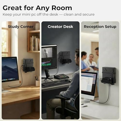Yimaut Adjustable Mini PC Mount Bracket, VESA 75x75 & 100x100, Supports up to 12 lbs, Mount Behind Monitor, Under Desk, Wall, Monitor Arm or Stand Pole, Thin Client CPU Holder, Fits 0.63–2.76 in Wide