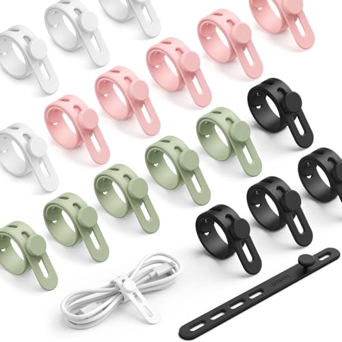 Lamicall 20Pack Silicone Cable Ties Cord Organizer - Elastic Durable Reusable Cord Straps, Cable Wraps Management, Home Office Dorm Organizer Ties for Phone Charger Electrical Wire, Travel Essentials - color: Multicolor, size: 20pack