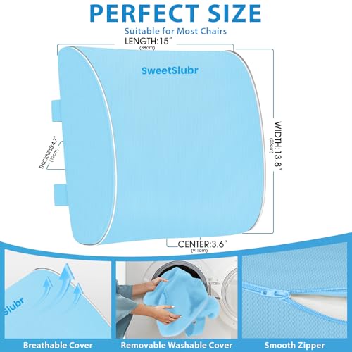 SweetSlubr Lumbar Support Pillow for Office Chair, Car & Gaming Chair, Ergonomic Memory Foam Cushion for Back Comfort,Zoned Back Support, Double Adjustable Straps(Light Blue,Large) - color: Light Blue, size: X-Large