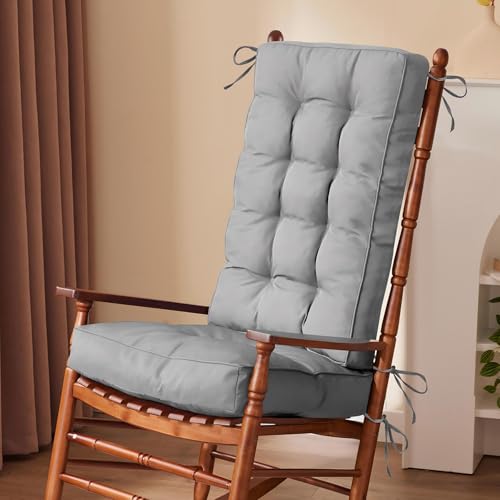IPYNBAP Rocking Chair Cushion, Waterproof and Fade-Resistant Patio Chair Cushions, Tufted Chair Pads for Rocker Furniture, 18x18 Inch, Indoor/Outdoor Seat Cushions with Ties, Light Grey - color: Light Grey, size: 18"X18"/28"X18"